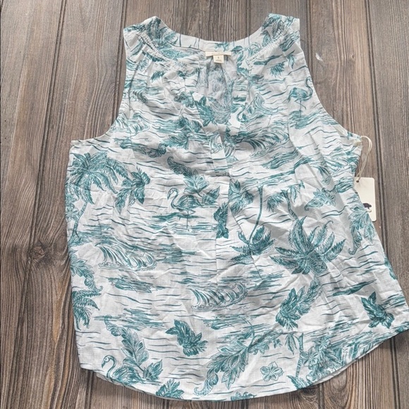 ANA Floral Print Sleeveless Top small NEW cotton rayon flamingo palm trees - Picture 1 of 2